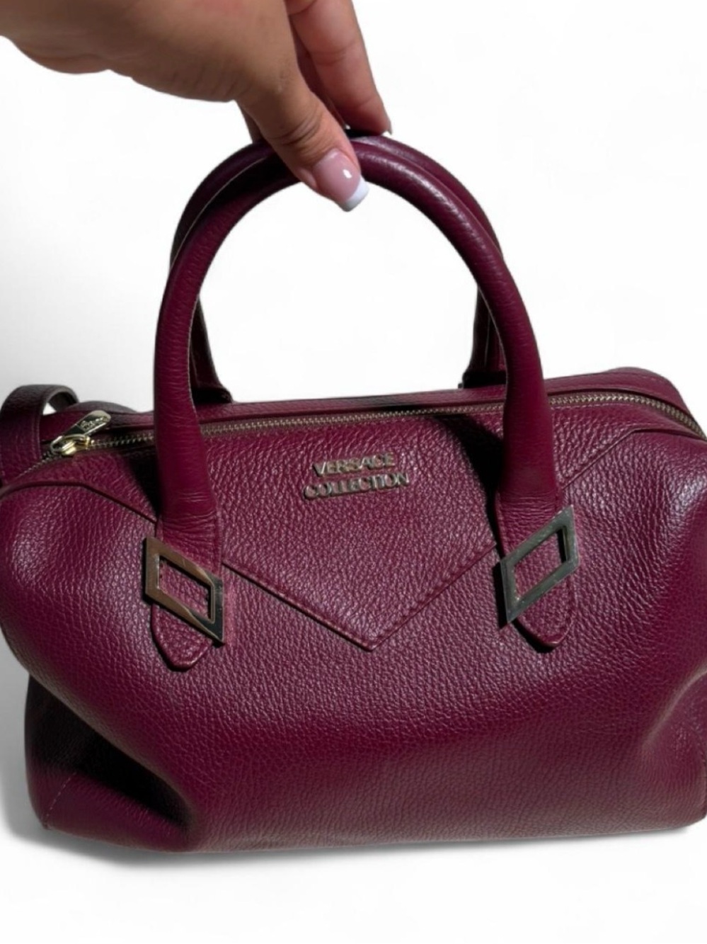 Vintage Versace Collection Wine-Red Pebbled Leather Satchel-2012